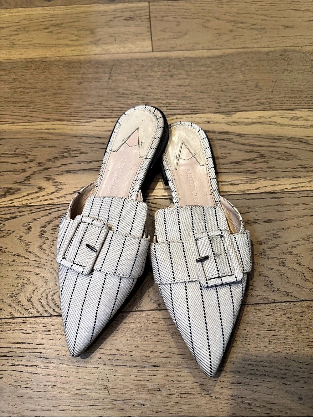 Altuzarra Pointed-Toe Striped Mules in White & Black US 8